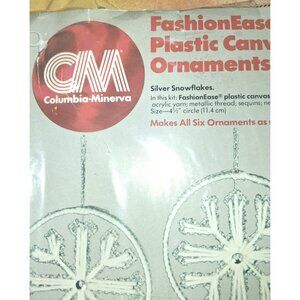 Vintage Plastic Canvas Ornaments Kit Silver Snowflakes 4 1/2" Circle 100% Orlon